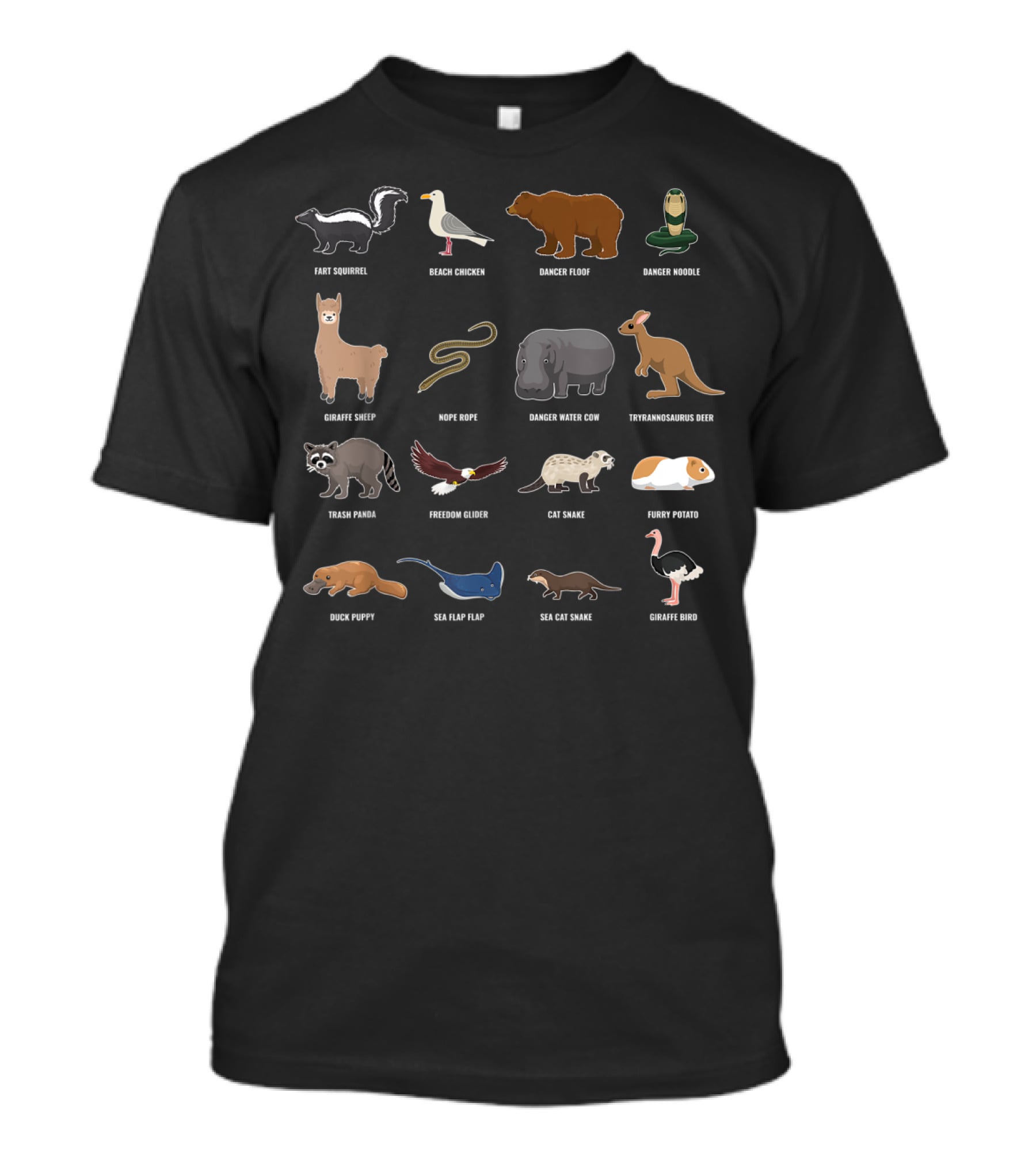 Fart Squirrel Beach Chicken Danger Noodle Giraffe Sheep Trash Panda Freedom Glider Tyrannosaurus Deer Duck Puppy Sea Flap Flap T-Shirt