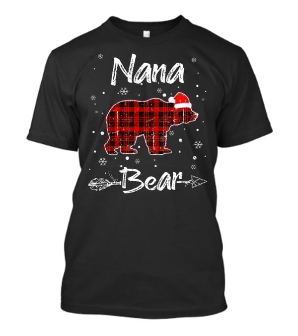 Nana Bear Christmas Red Plaid Santa Hat Snowflakes Arrow T-Shirt