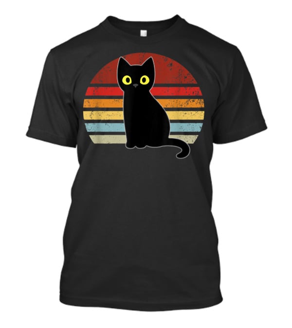 Vintage Retro Stripes Black Cat Kitty Kitten T-Shirt