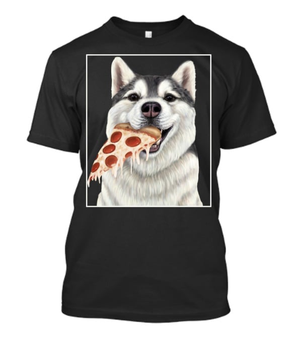 Husky Eating A Pepperoni Pizza Slice Dog Image T-Shirt