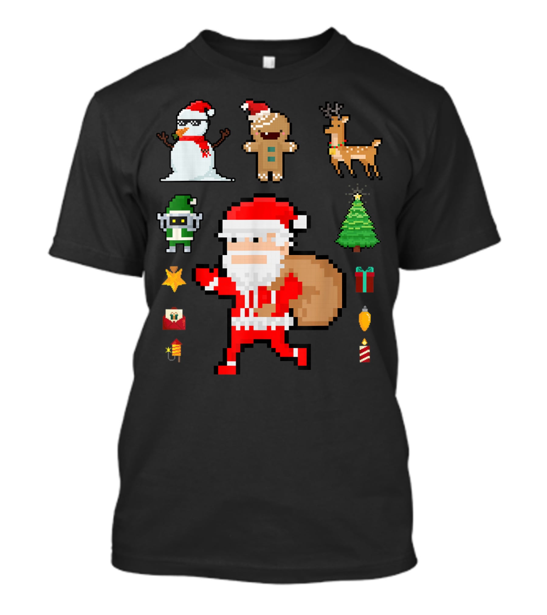 Pixel 8Bit Santa Claus Snowman Gingerbread Reindeer Christmas Tree Gifts Gaming T-Shirt