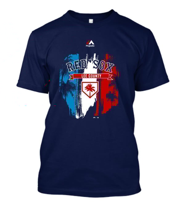 Majestic Red Sox Lee County Mookie Betts Palm Tree Blue Red White T-Shirt