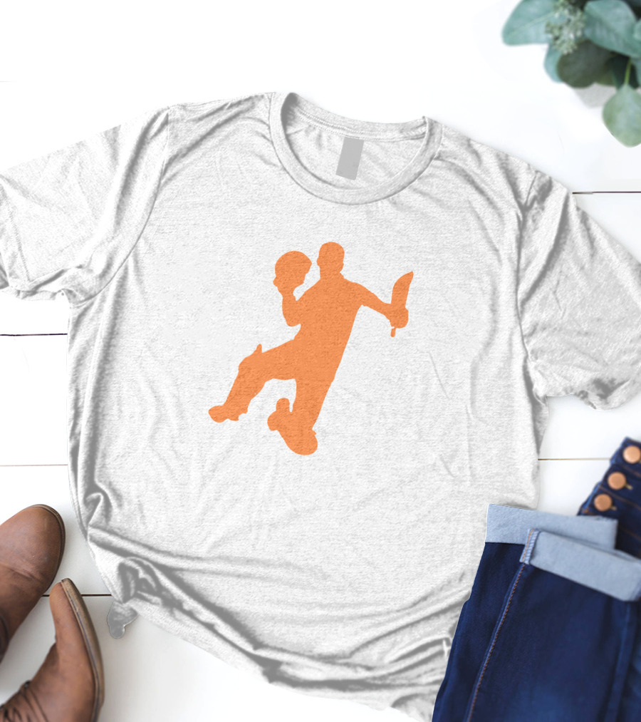 David Warner Orange Silhouette Cricketer Batting Pose T-Shirt
