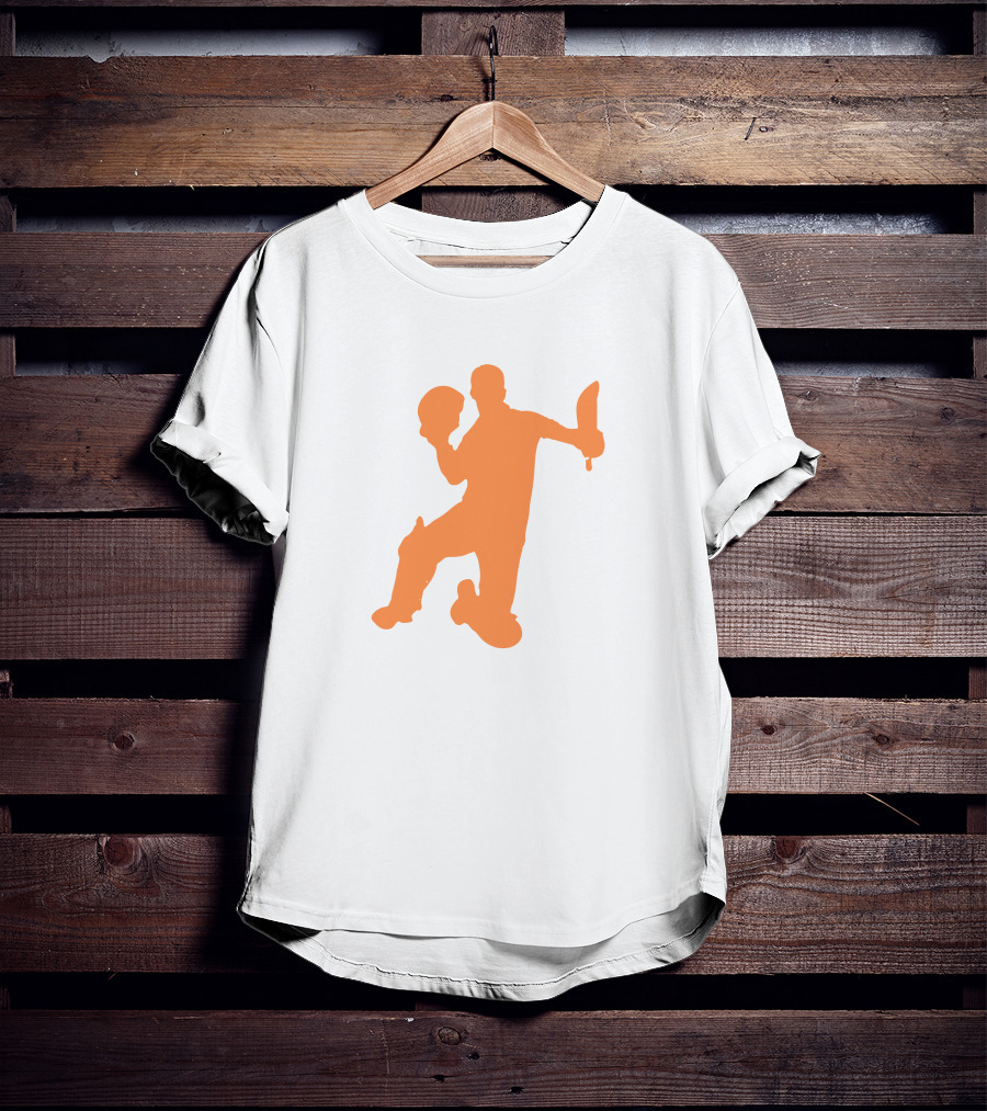 David Warner Orange Silhouette Cricketer Batting Pose T-Shirt