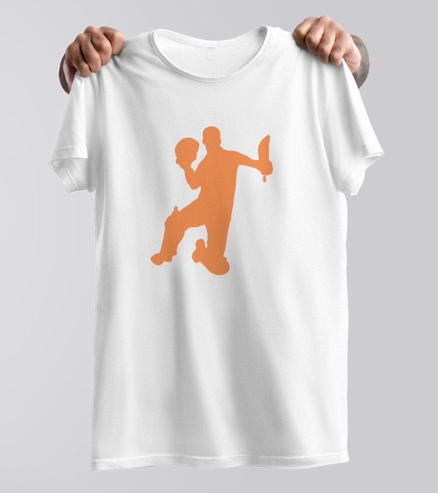 David Warner Orange Silhouette Cricketer Batting Pose T-Shirt