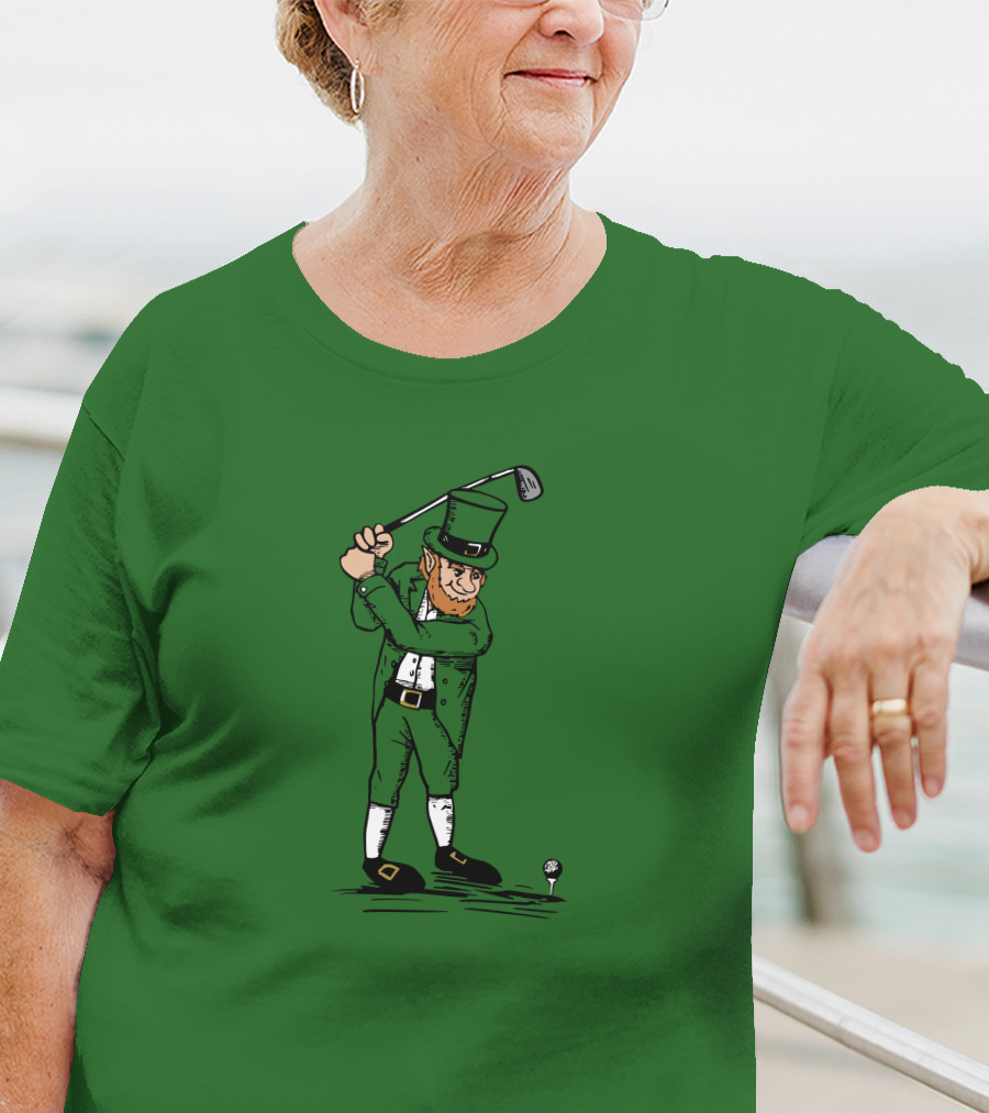 Irish Golfer With Leprechaun Swinging Club T-Shirt