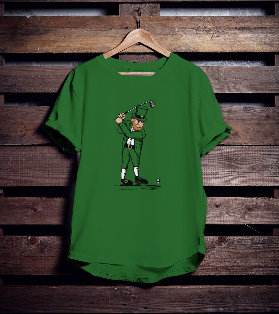 Irish Golfer With Leprechaun Swinging Club T-Shirt