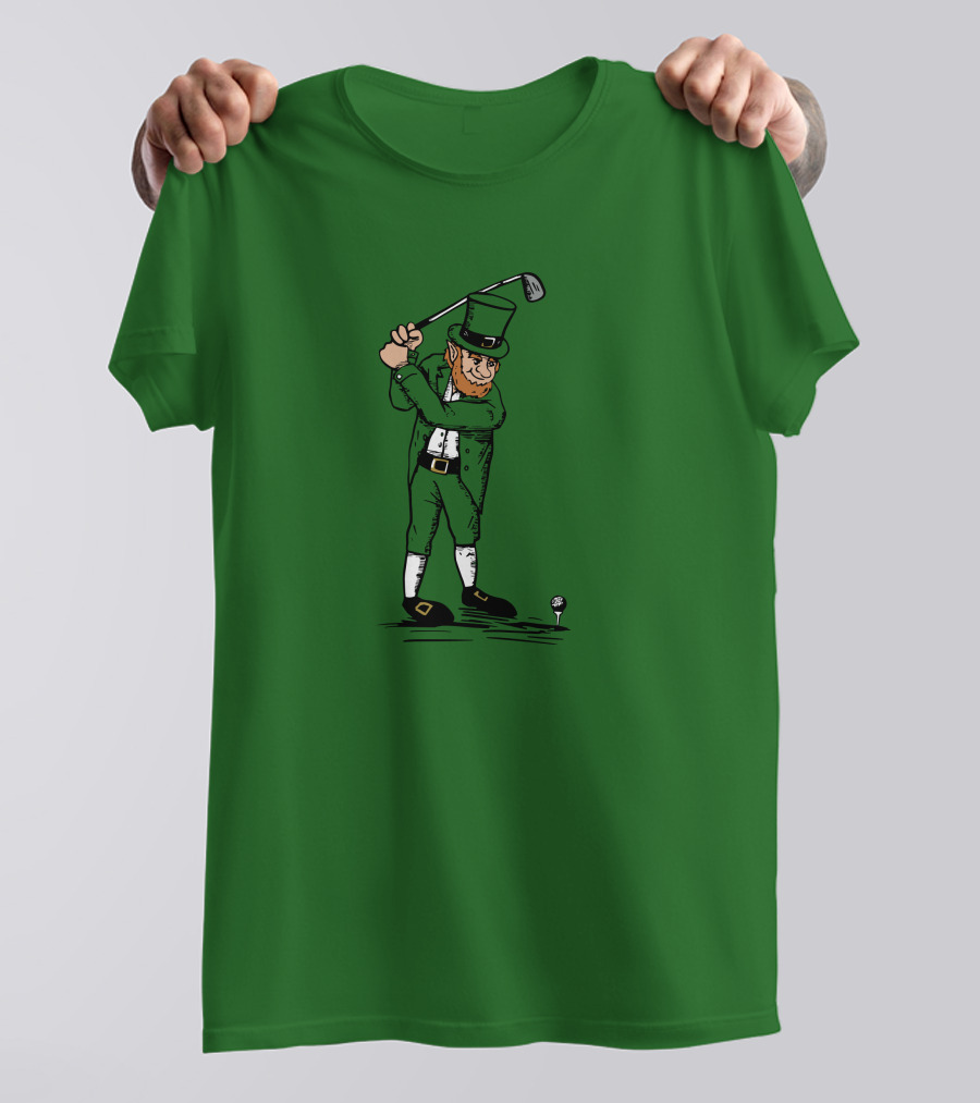 Irish Golfer With Leprechaun Swinging Club T-Shirt