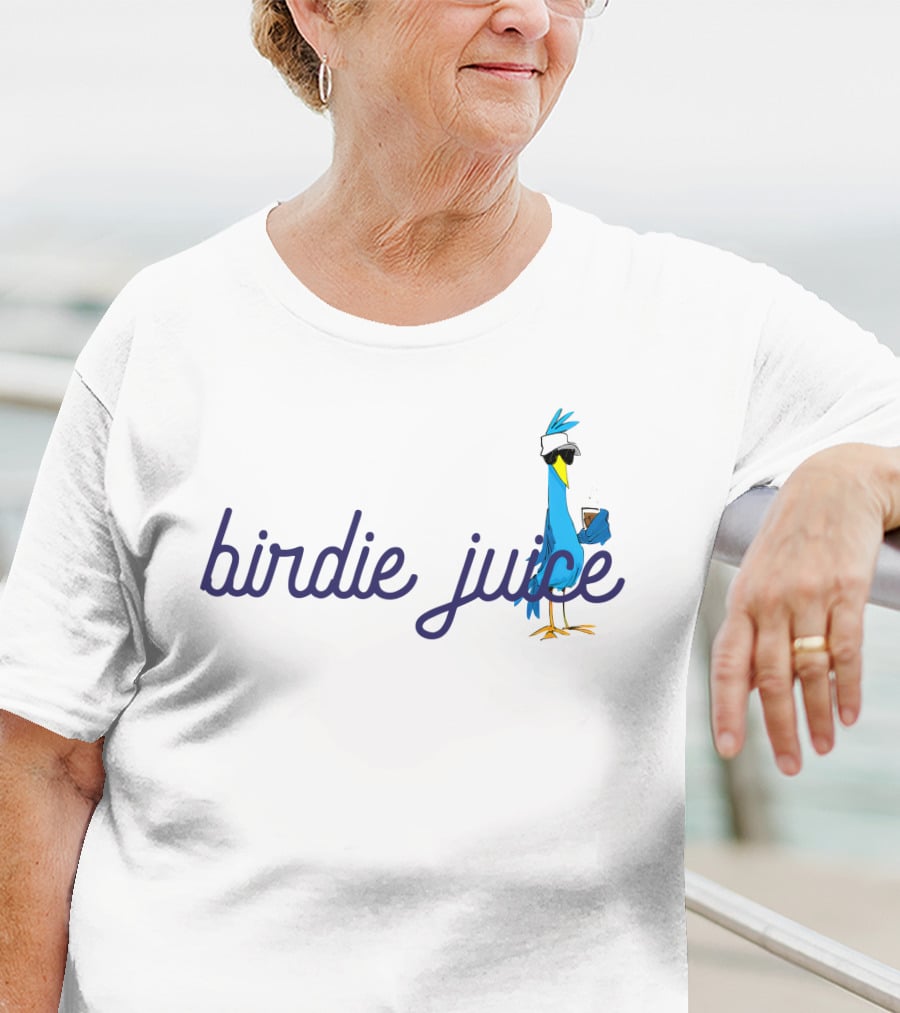 Birdie Juice Script Fun Cool Bird With Sunglasses And Drink T-Shirt