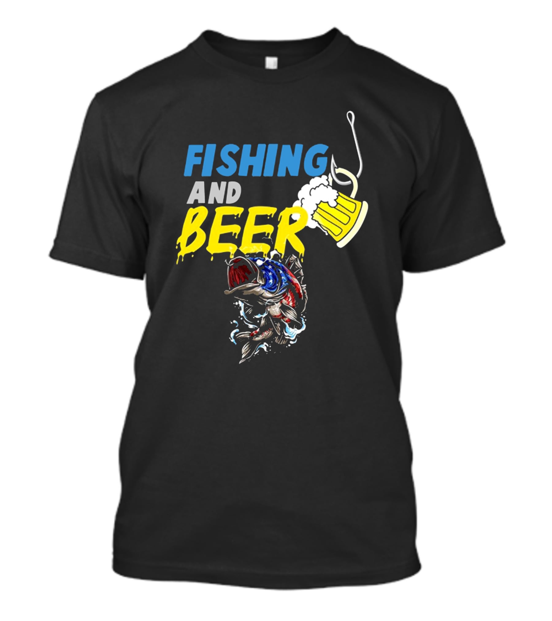 Fishing And Beer American Flag Fish Version With Mug And Hook T-Shirt