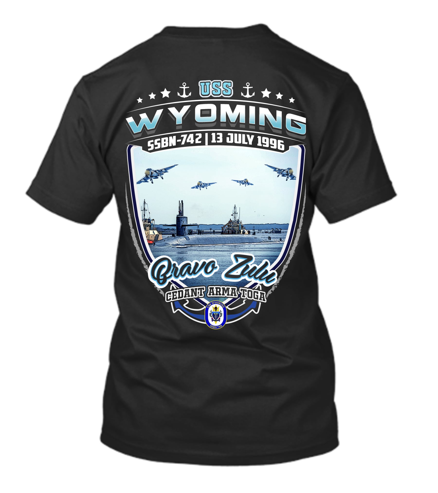 Uss Wyoming Ssbn-742 13 July 1996 Bravo Zulu Cedant Arma Toga T-Shirt