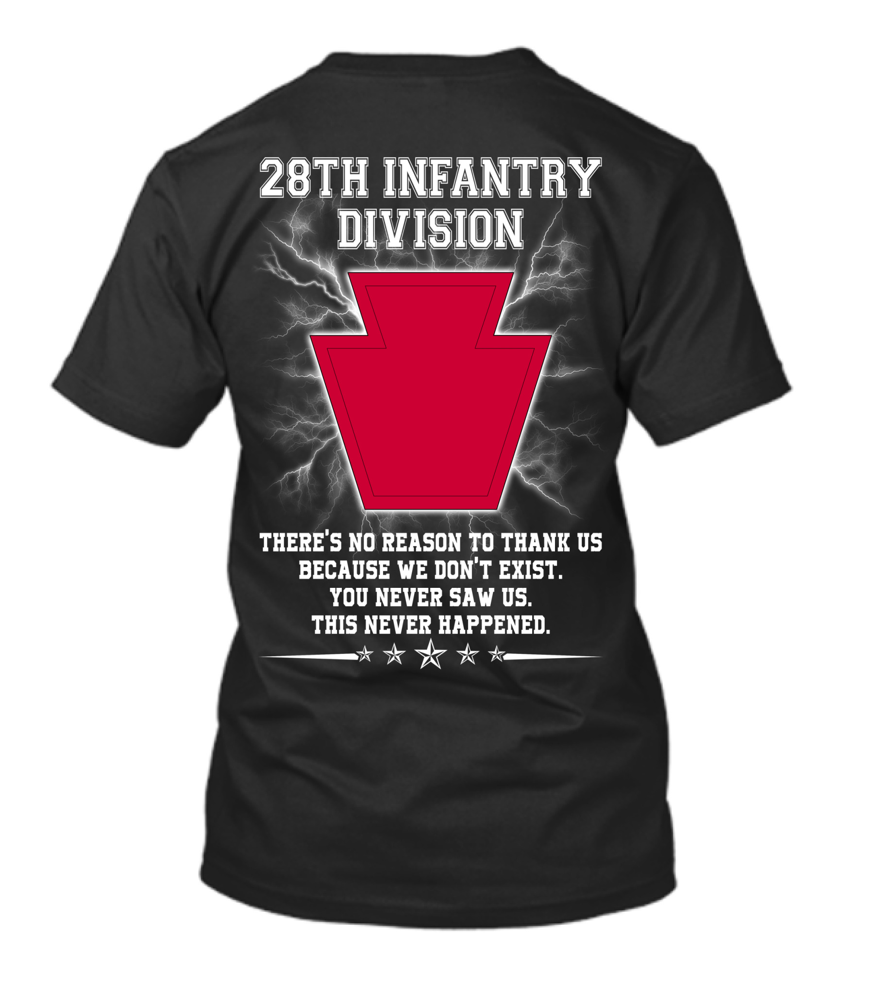 28th Infantry Division Red Keystone Emblem With Lightning And Secretive Motto T-Shirt