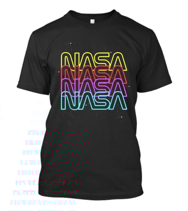 NASA Neon Rainbow Repeat Text Multicolor Stacked Space T-Shirt