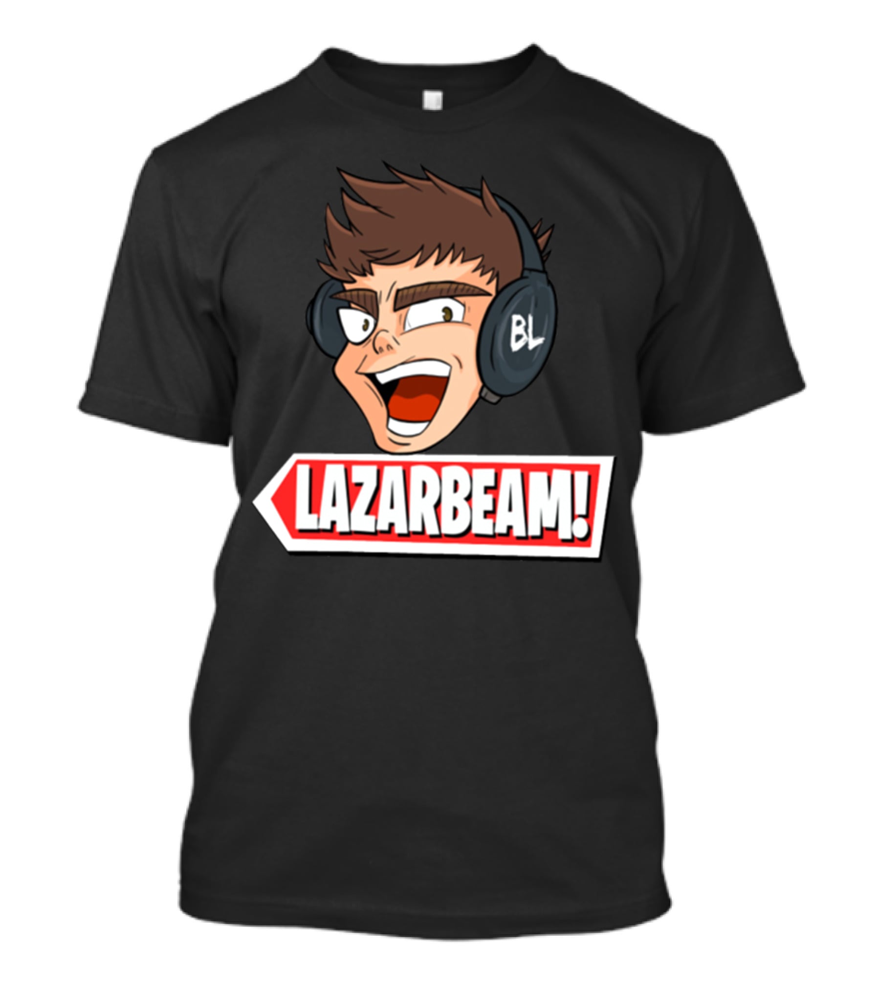 Lazarbeam Gingy Headphones Cartoon Face BL Logo Youtuber Merch T-Shirt