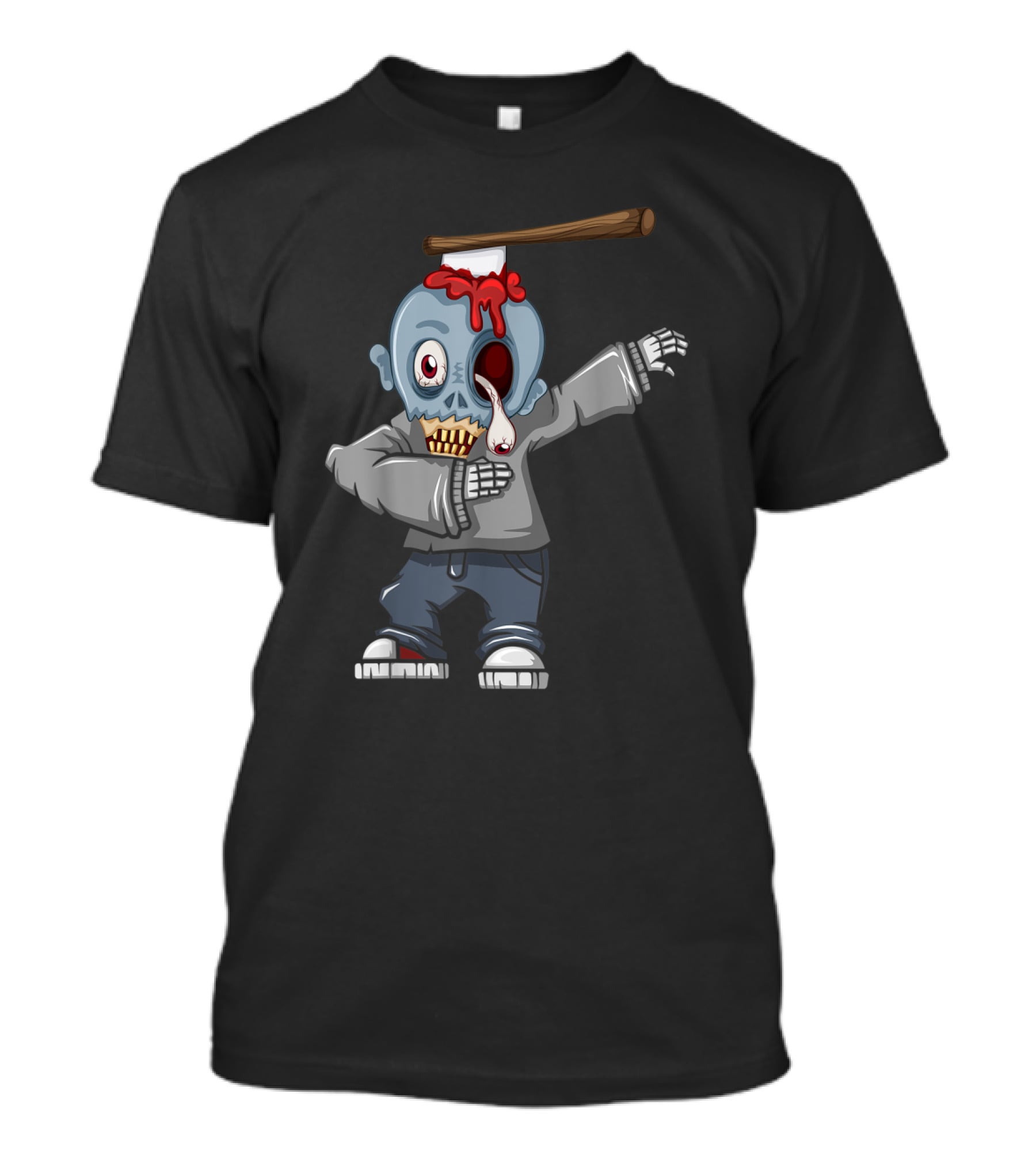 Dabbing Zombie Halloween Axe Head Creepy Cartoon T-Shirt