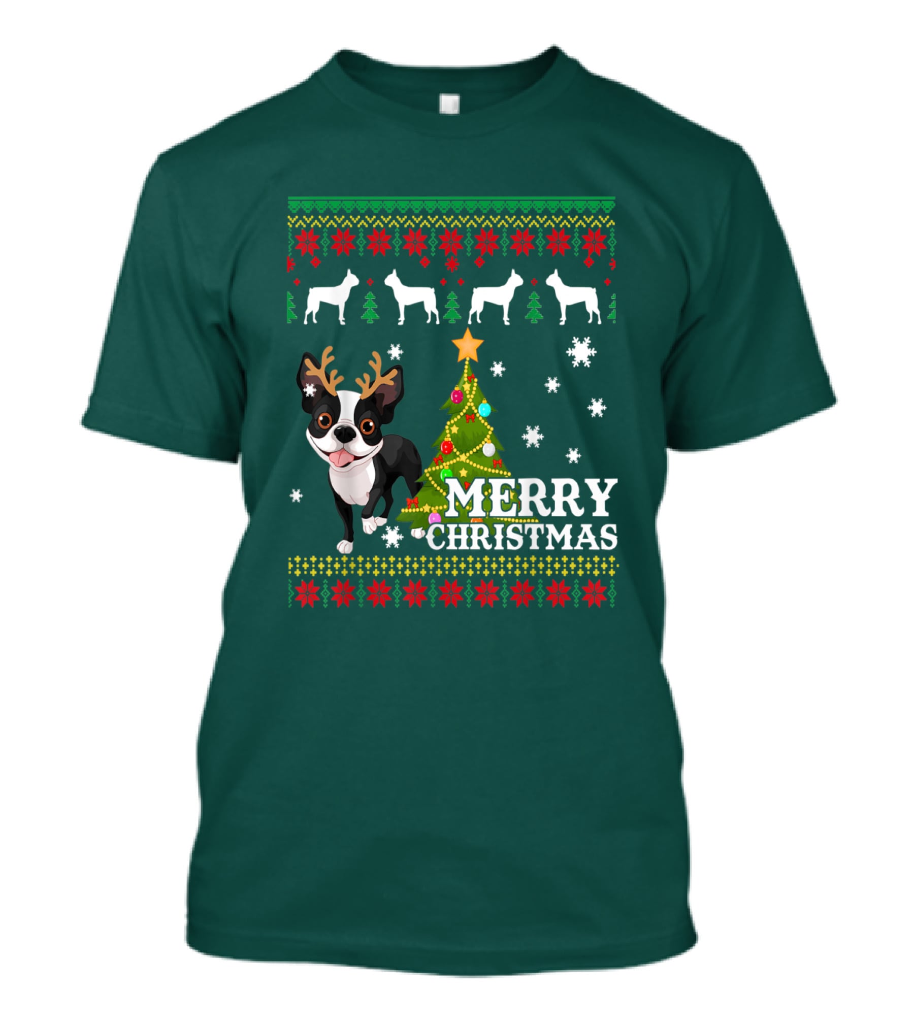 Merry Christmas Boston Terrier Holiday T-Shirt
