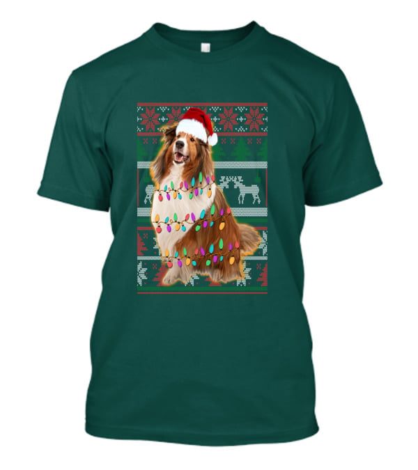 Shetland Sheepdog Christmas Lights Sweater Santa Hat Holiday Festive T-Shirt