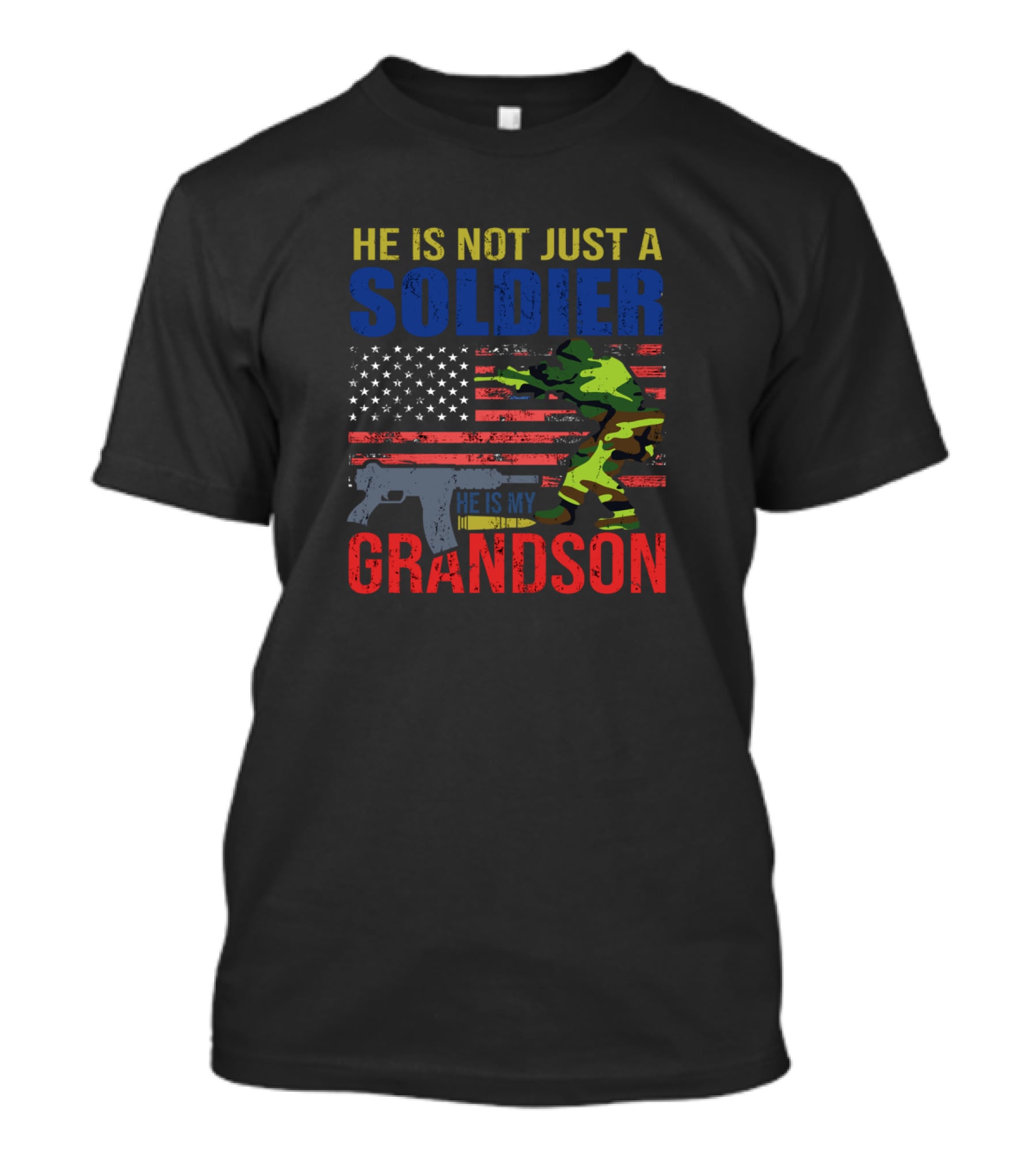 He Is Not Just A Soldier He Is My Grandson American Flag Camouflage T-Shirt