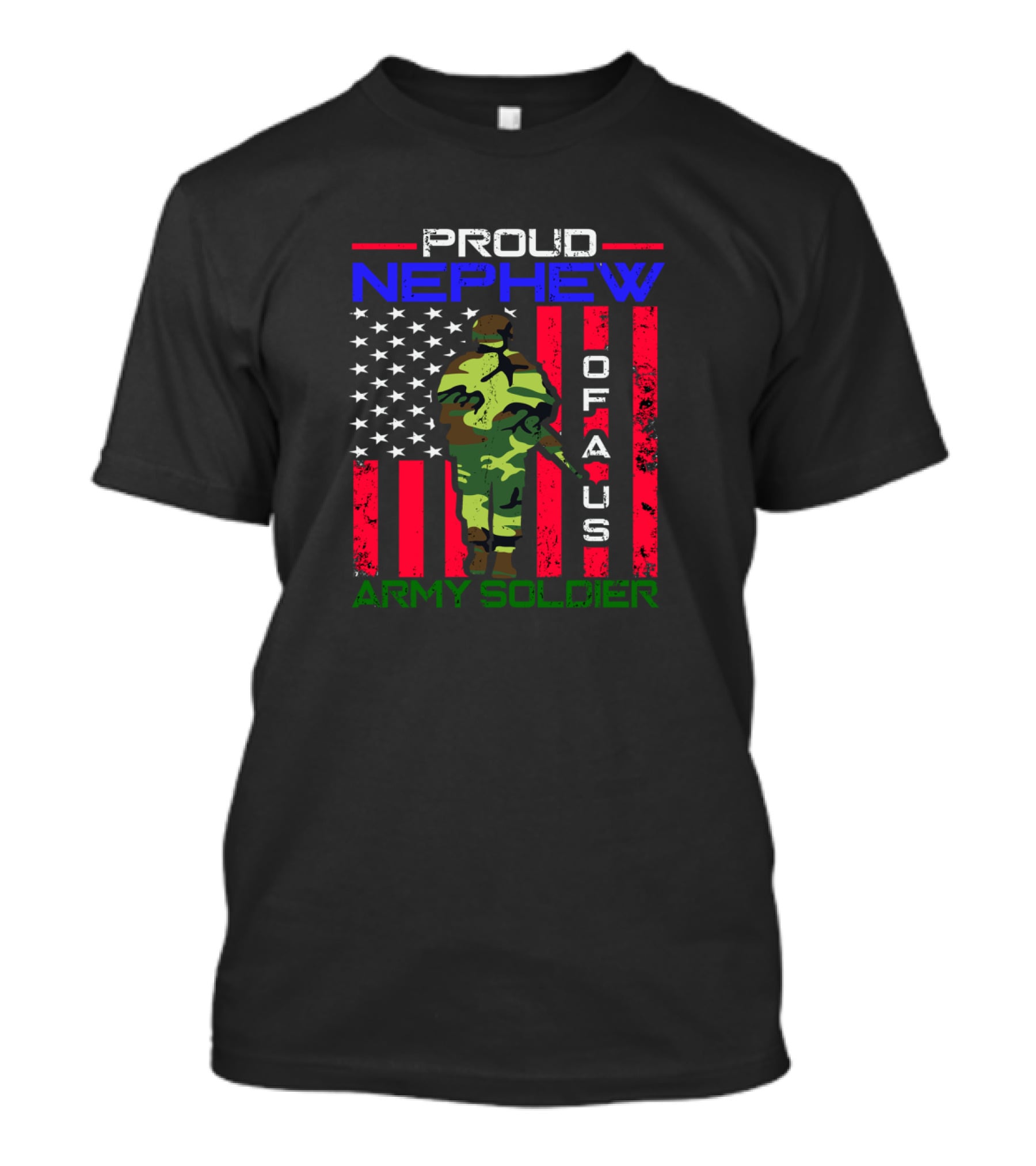 Proud Nephew Of A US Army Soldier American Flag Background T-Shirt