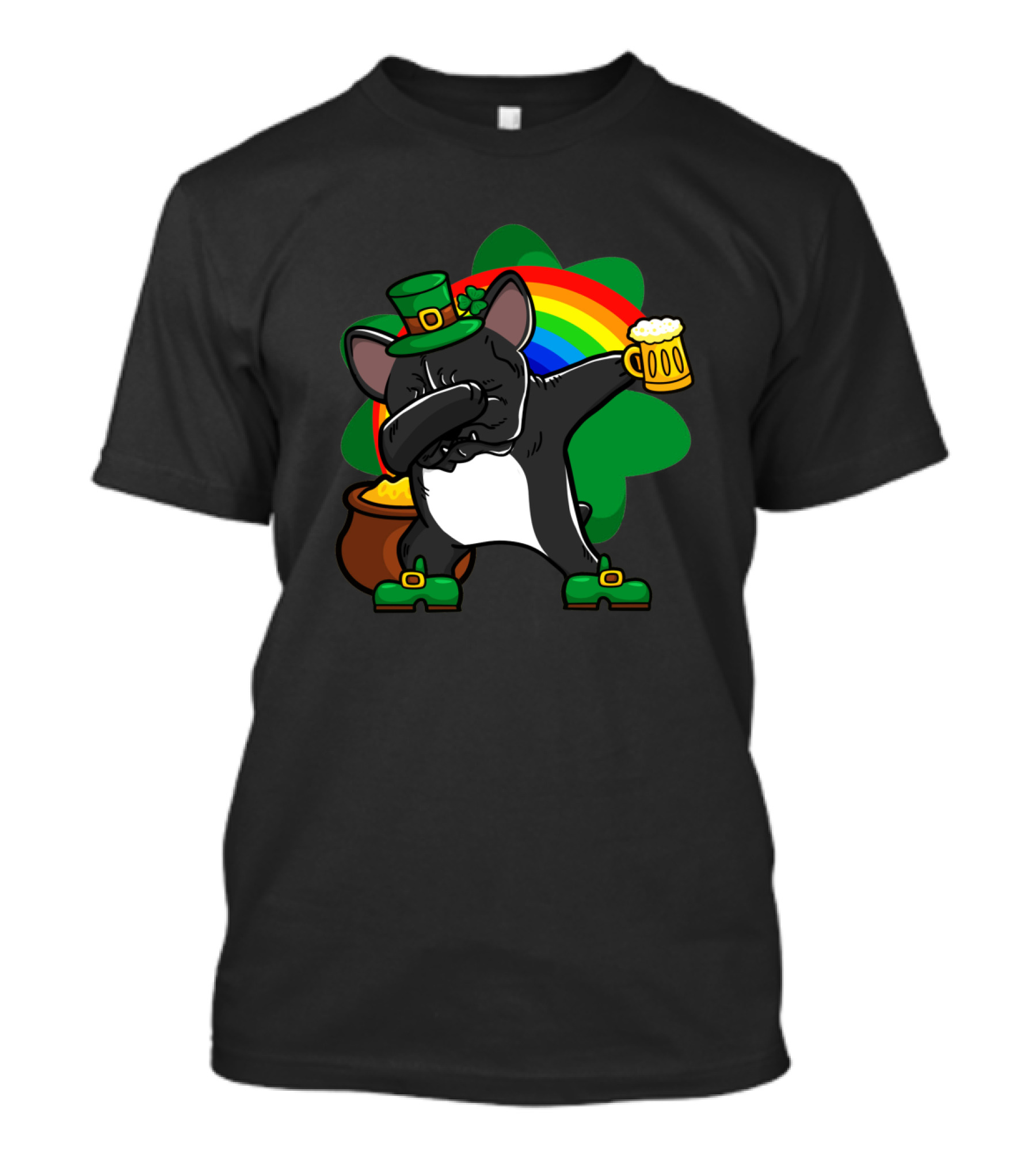 French Bulldog Dabbing Shamrock Rainbow St Patrick's Day T-Shirt