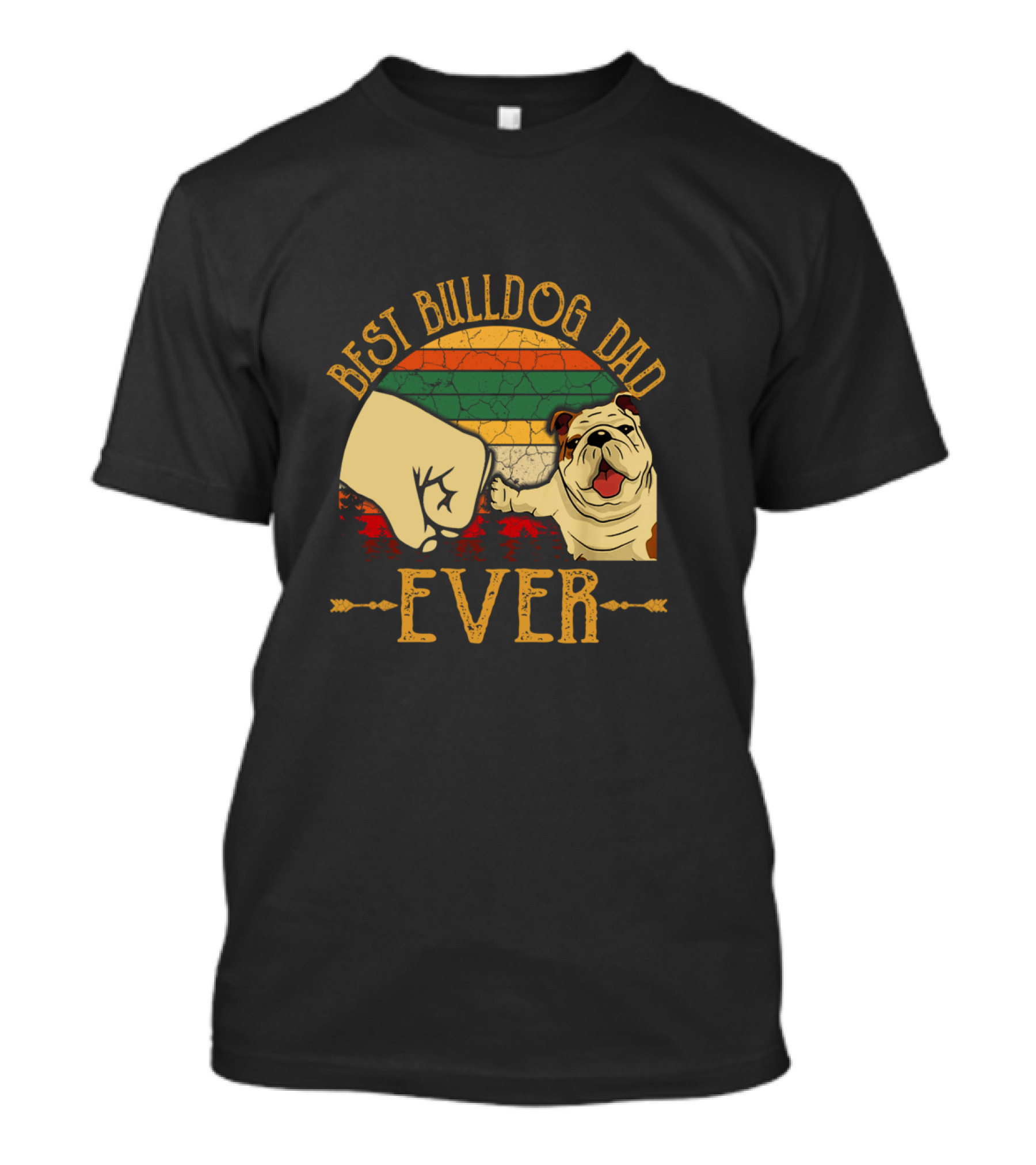 Best Bulldog Dad Ever Vintage Retro Fist Bump T-Shirt