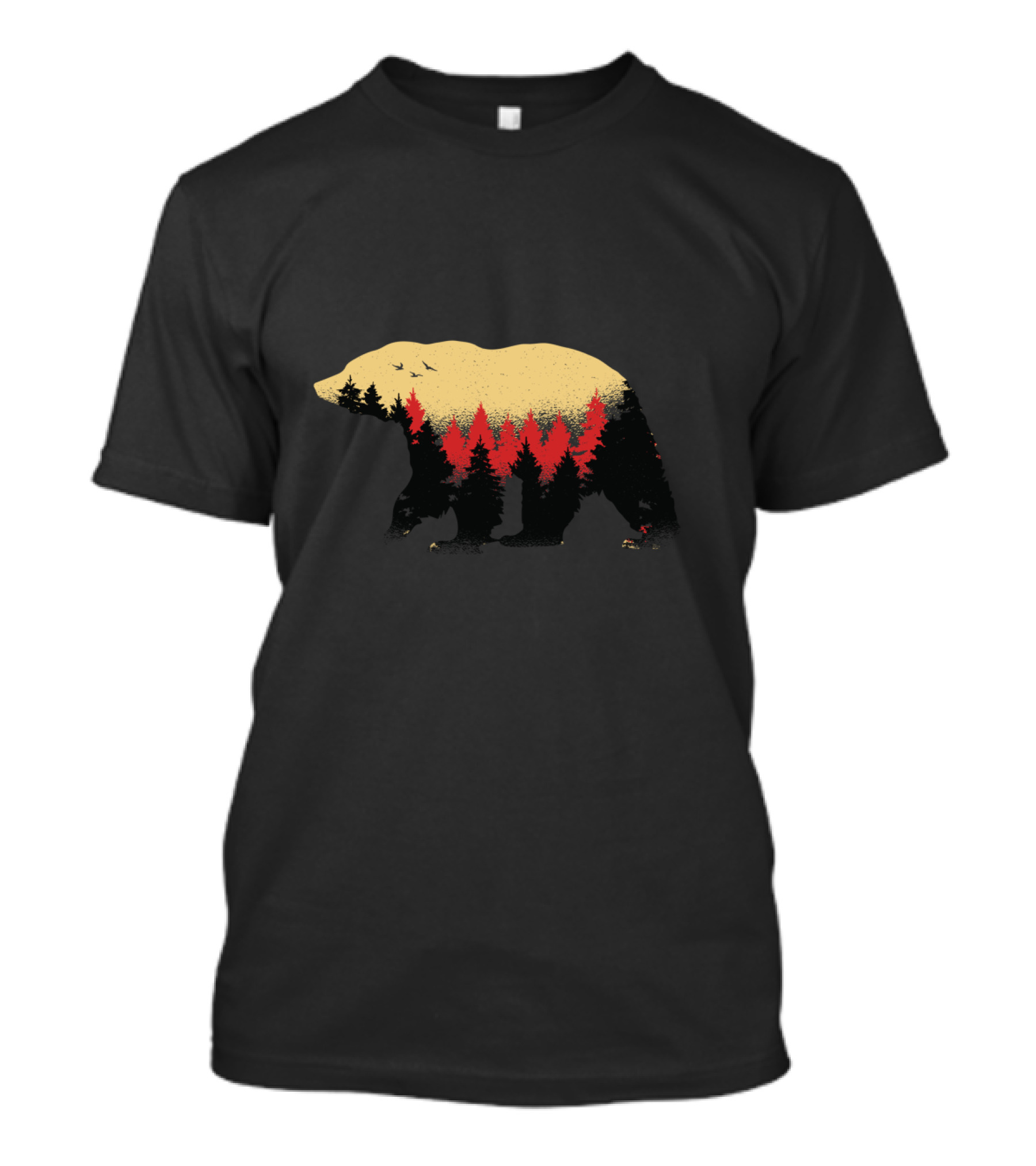 Wildlife Bear And Forest Silhouette With Trees And Birds T-Shirt