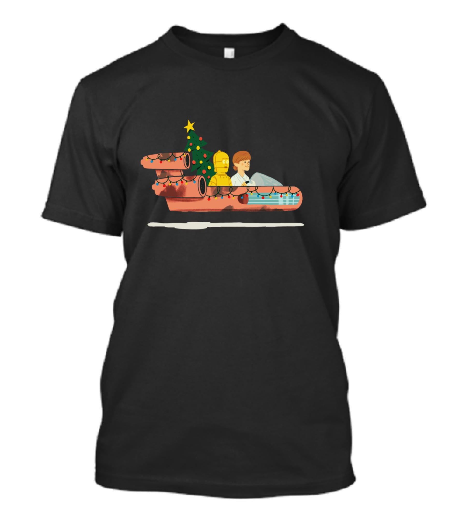 Star Wars Holiday Luke And C-3PO Christmas Tree Landspeeder Festive Run T-Shirt
