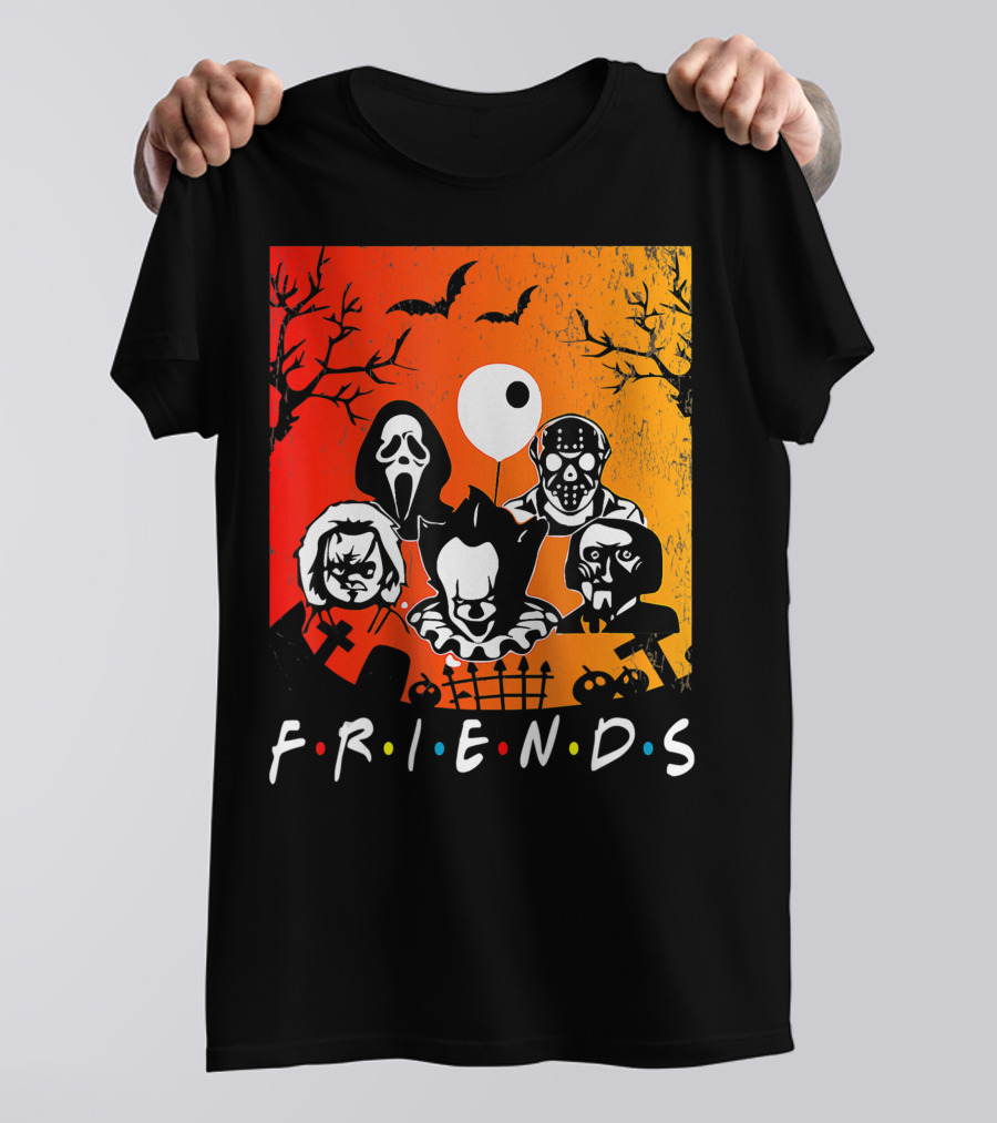 Friends Of Horror Halloween Characters Collage T-Shirt