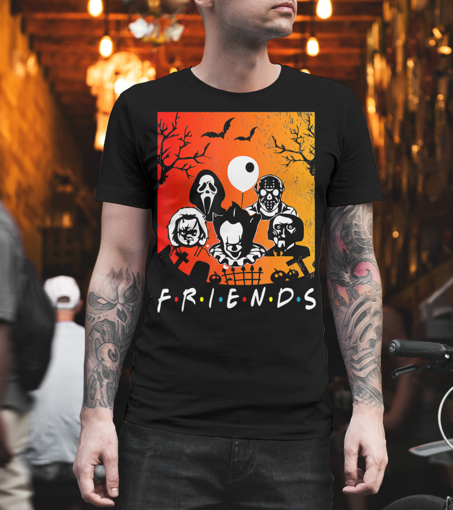 Friends Of Horror Halloween Characters Collage T-Shirt