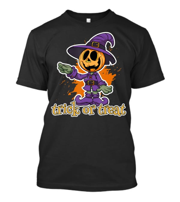 Trick Or Treat Funny Halloween Pumpkin In Witch Hat T-Shirt