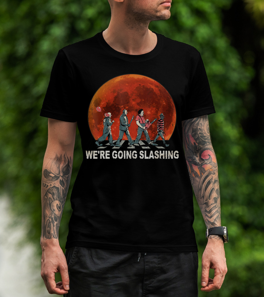 We're Going Slashing Halloween Blood Moon Horror Characters T-Shirt