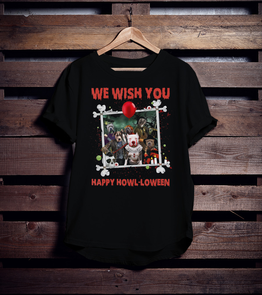 We Wish You Happy Howl-loween Halloween Dog Horror Characters T-Shirt
