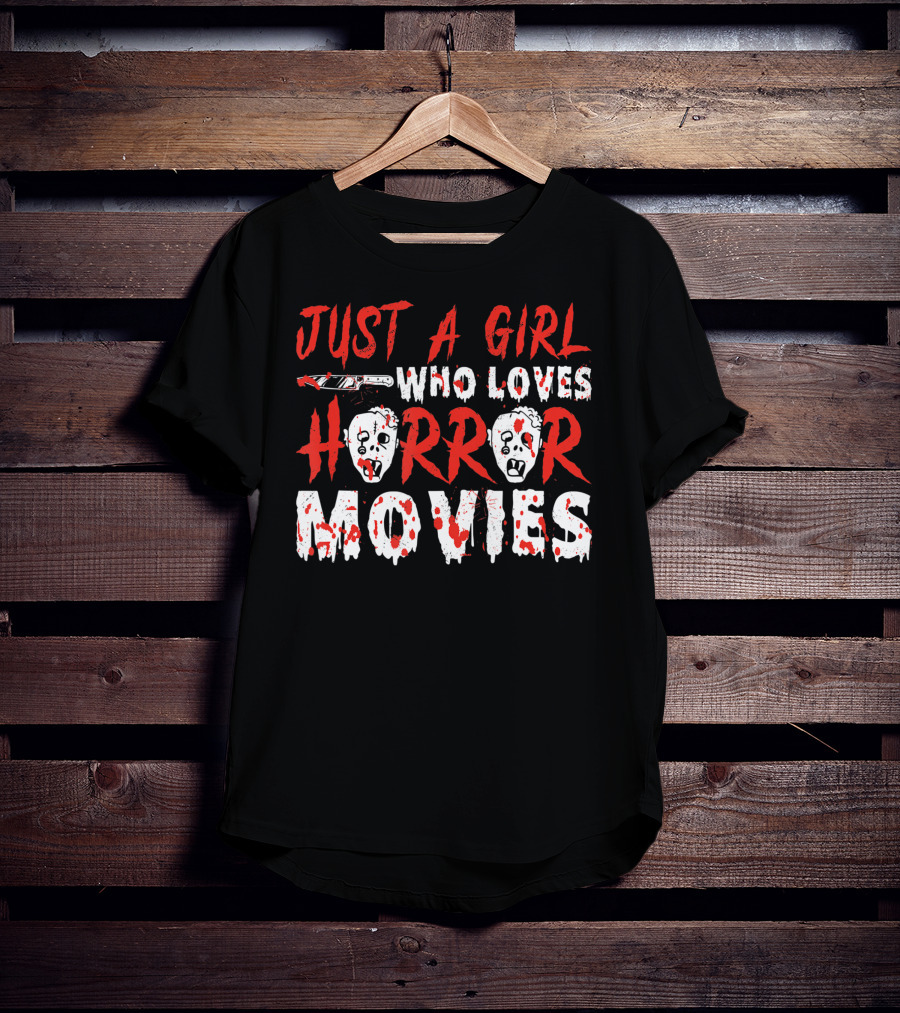 Just A Girl Who Loves Horror Movies Knife Mask Halloween T-Shirt