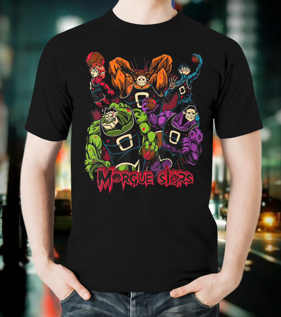 Morgue Stars Horror Characters Basketball Halloween T-Shirt