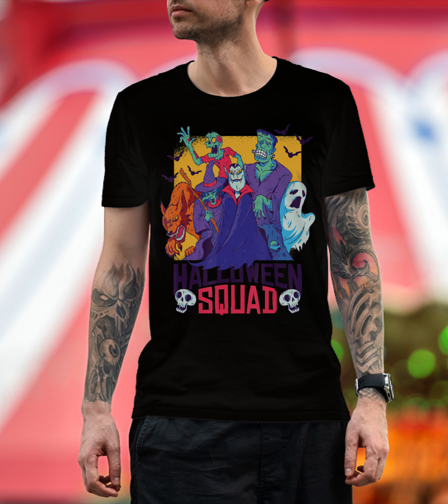 Halloween Squad Funny Horror Characters Vampire Wolf Zombie Ghost Monster T-Shirt