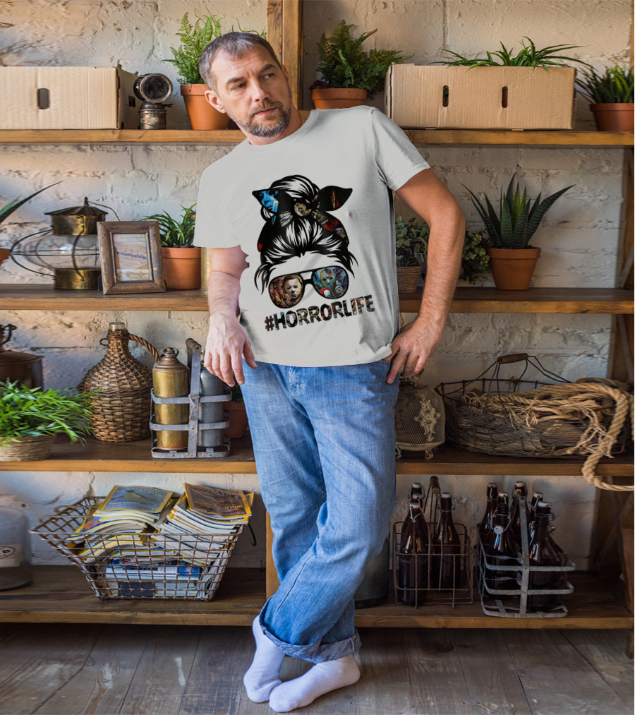 Horror Life Girl With Iconic Halloween Movie Characters T-Shirt