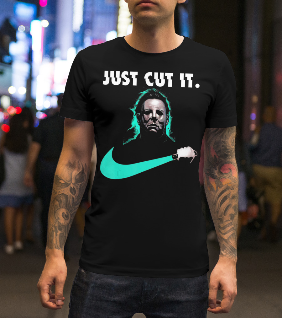 Just Cut It Horror Vintage Halloween Michael Myers Knife Swoosh T-Shirt