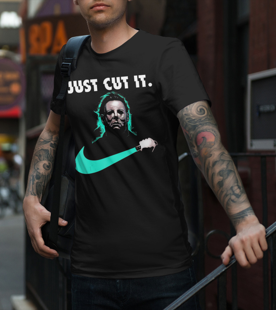Just Cut It Horror Vintage Halloween Michael Myers Knife Swoosh T-Shirt