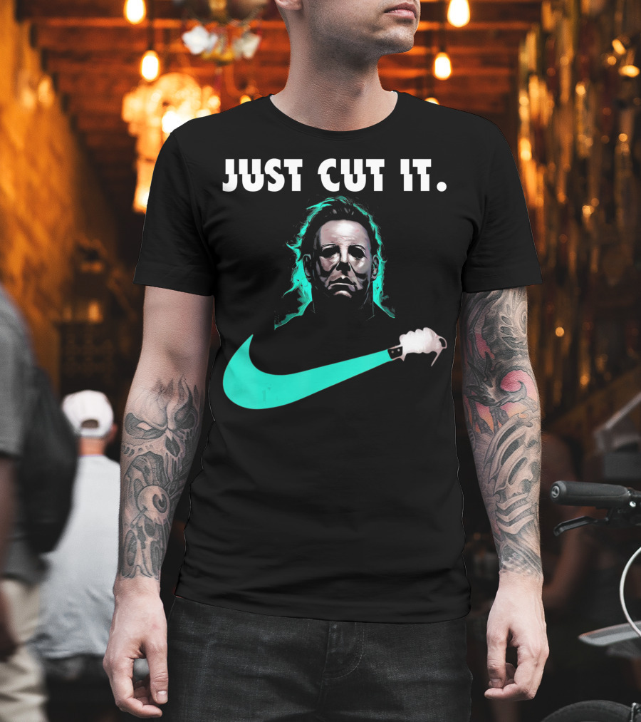 Just Cut It Horror Vintage Halloween Michael Myers Knife Swoosh T-Shirt