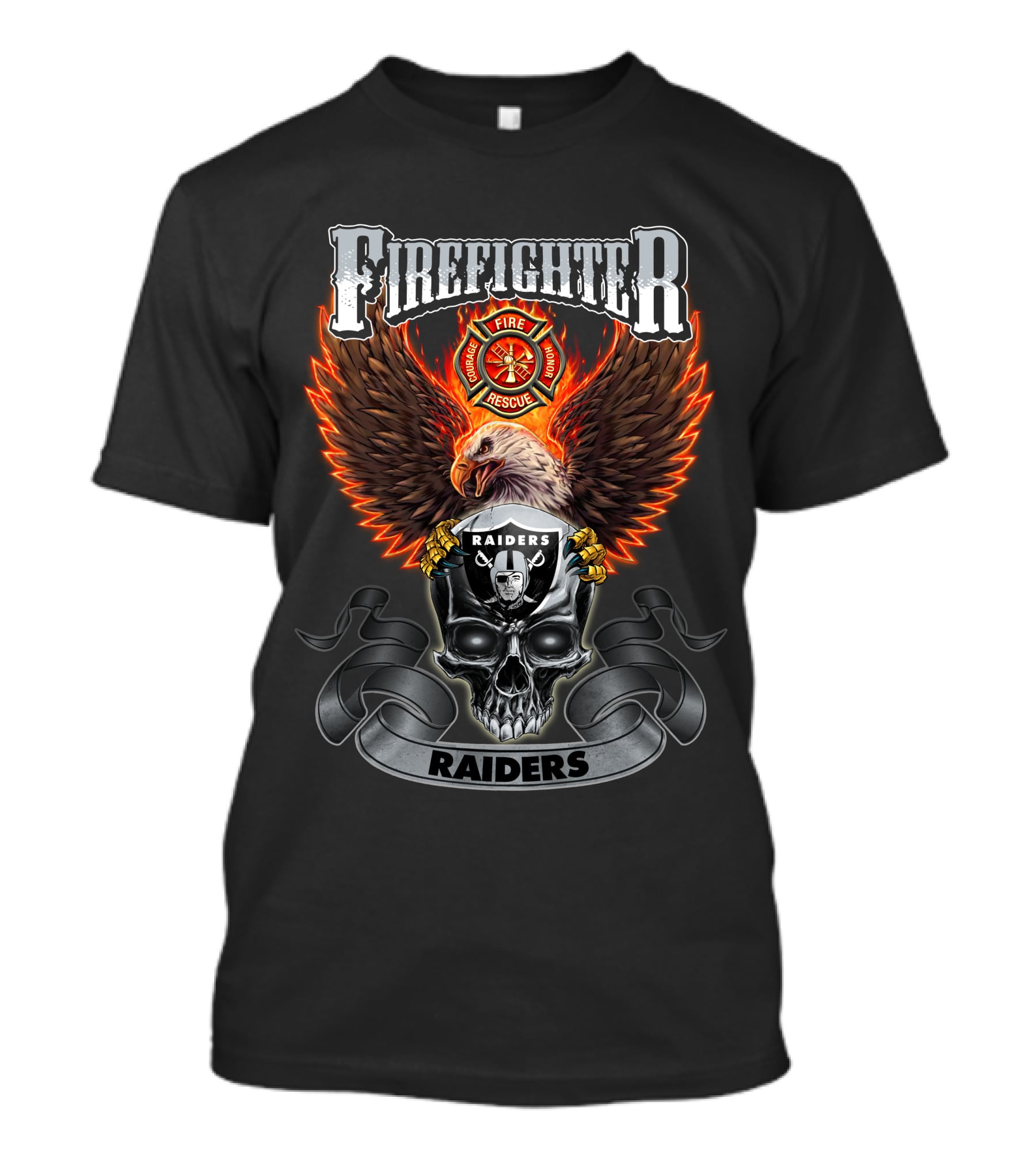 Firefighter Fire Rescue Eagle Skull Raiders T-Shirt