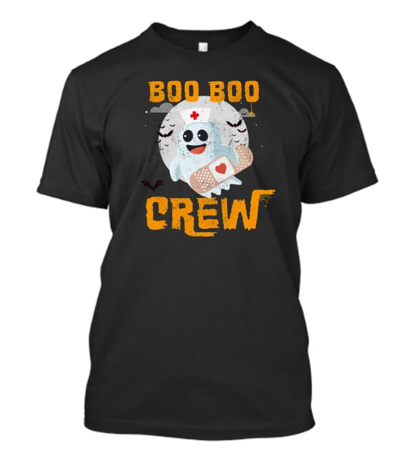 Boo Boo Crew Nurse Ghost With Bandage And Bats Moon Halloween T-Shirt
