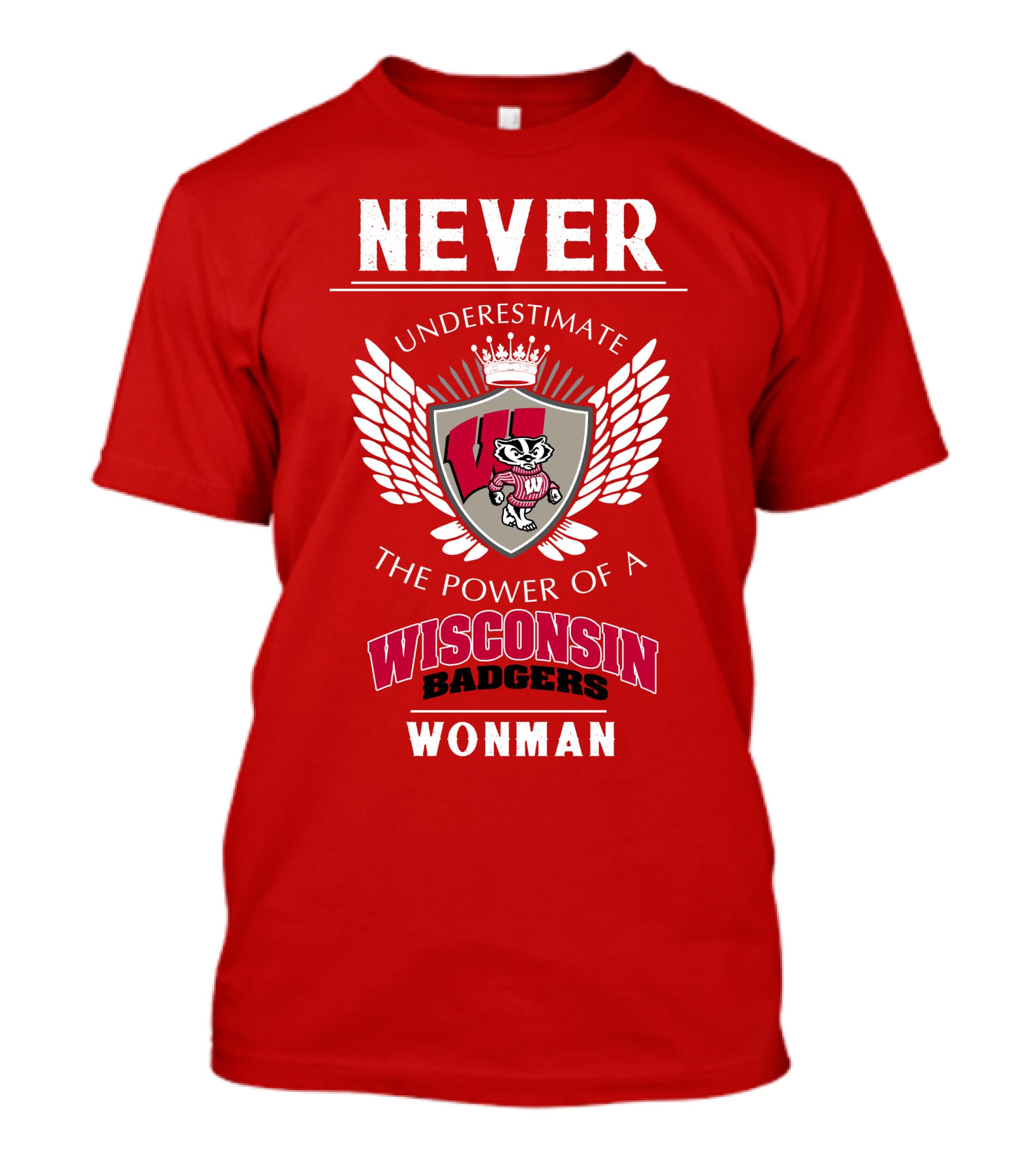 NEVER Underestimate The Power Of A Wisconsin Badgers Woman T-Shirt