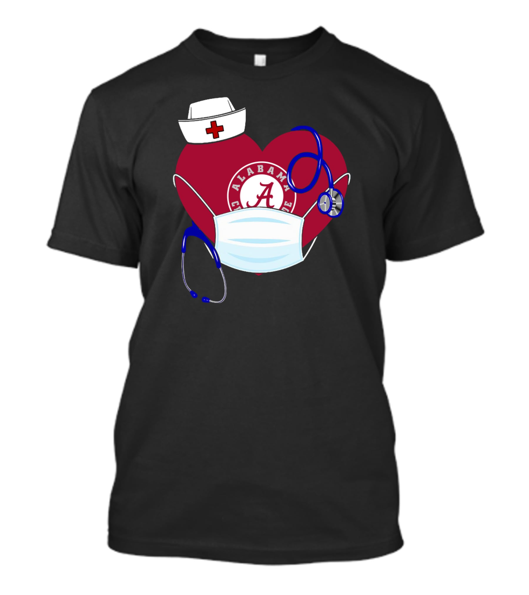 Heart Ala Alabama Crimson Tide Nurse Stethoscope Mask T-Shirt