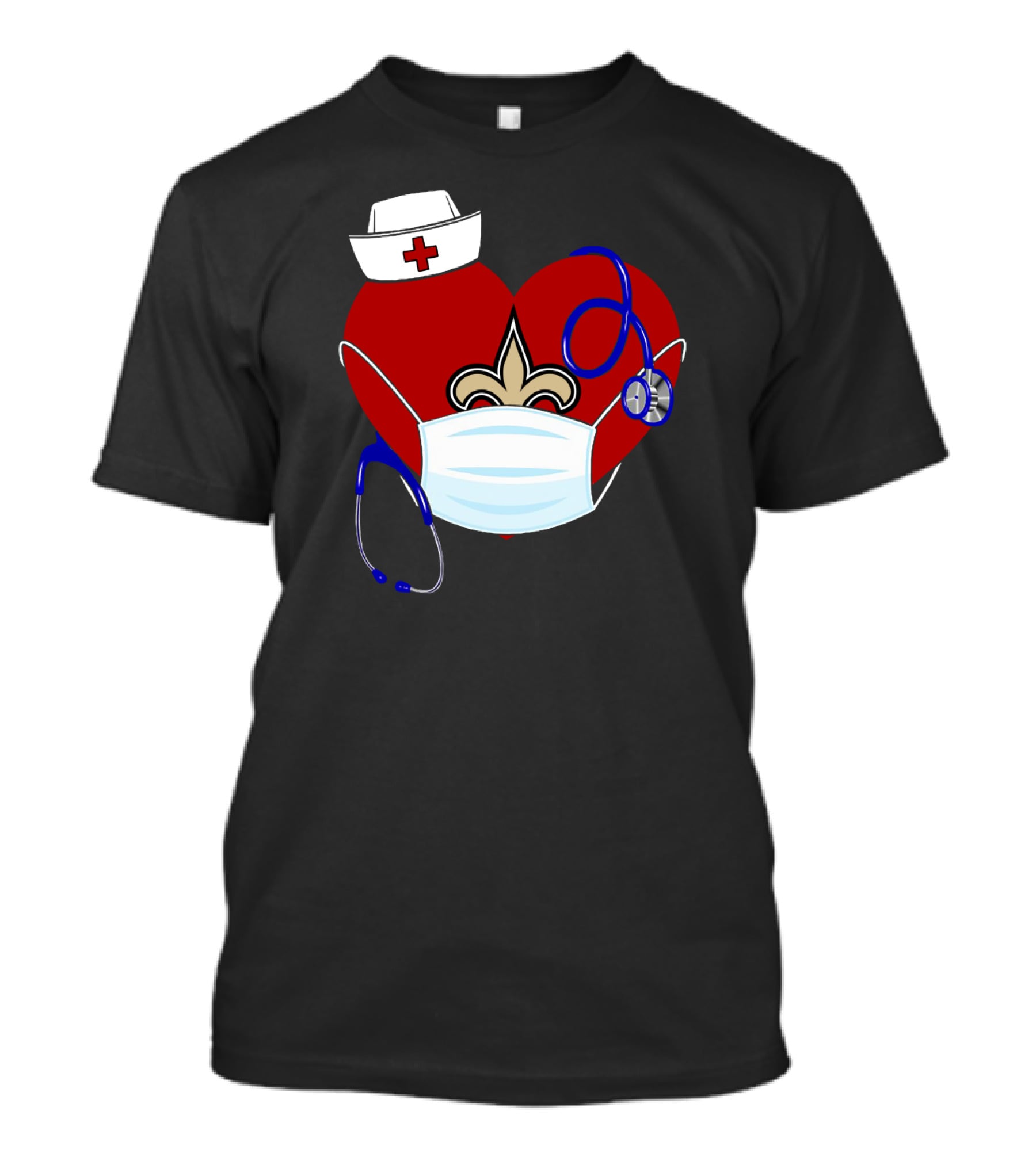 Heart Saints Nurse Medical Mask Stethoscope Fleur-de-Lis T-Shirt