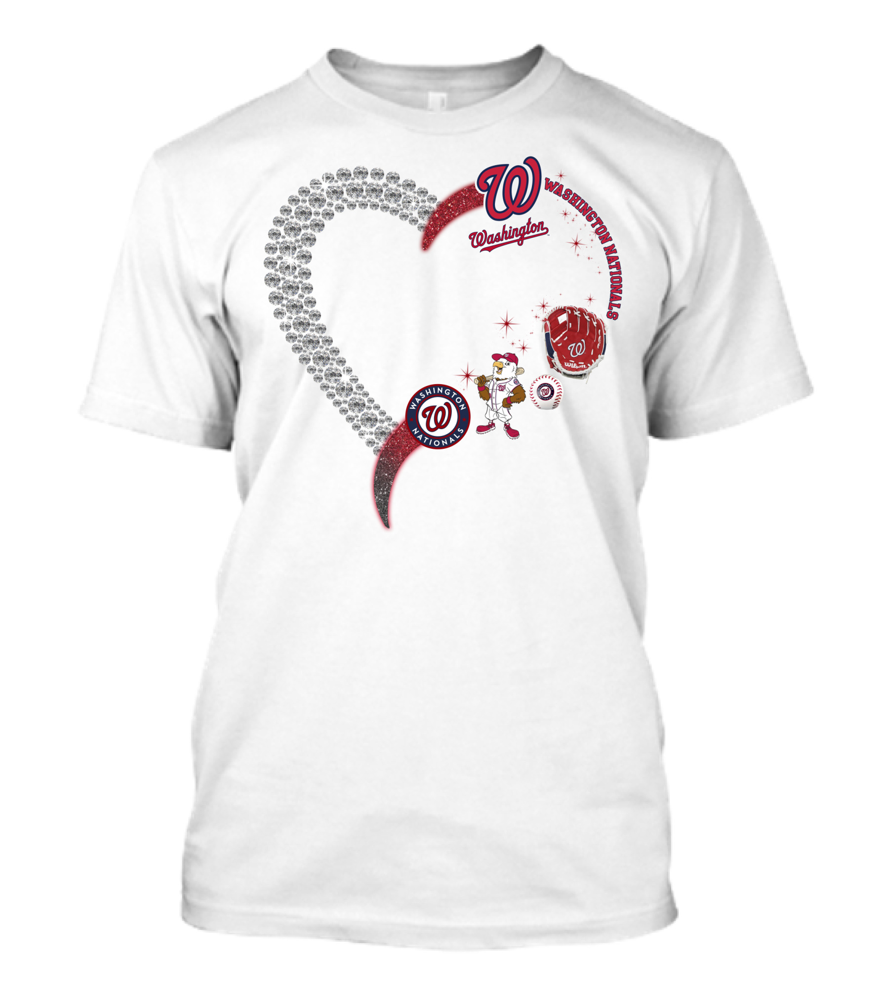 Washington Nationals W Heart Logo With Baseball Glove And Mascot T-Shirt