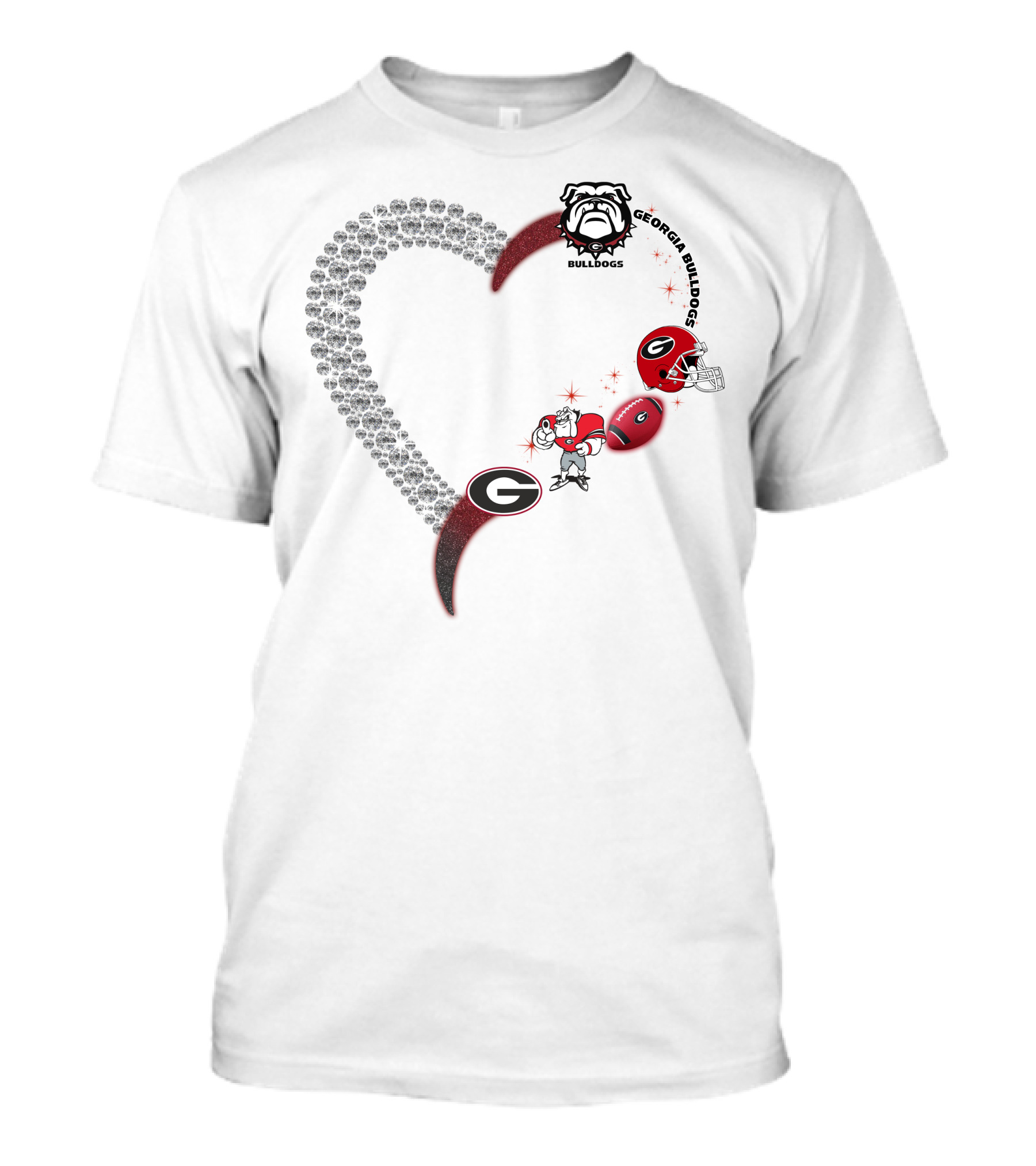 Georgia Bulldogs Heart Logo Football 1808 T-Shirt