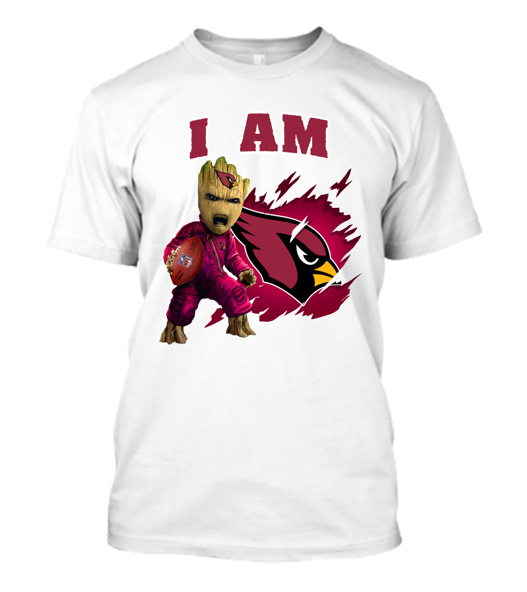 I Am Groot Arizona Cardinals Football Marvel сочетает в себе героя и спортивная команда на фоне карточной иконки T-Shirt