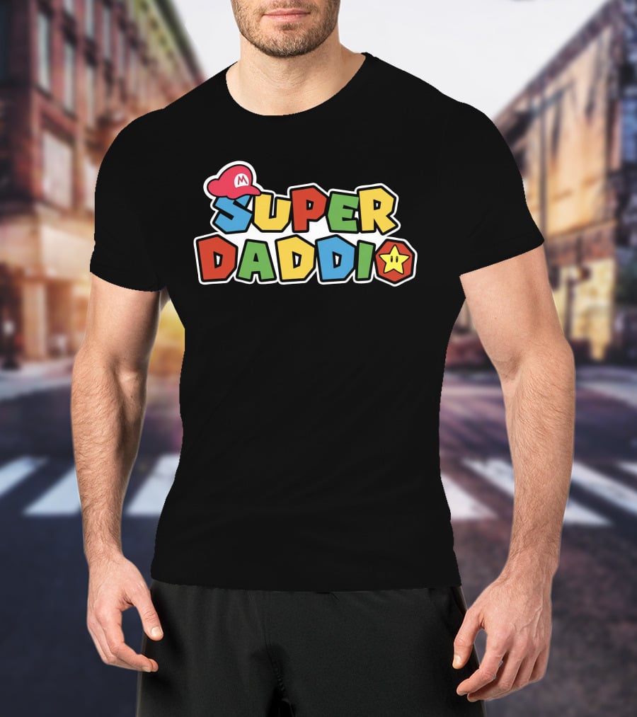 SUPER DADDIO Mario Style Father's Day Star Icons T-Shirt