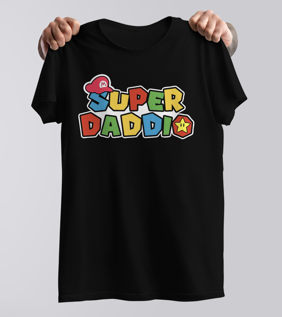 SUPER DADDIO Mario Style Father's Day Star Icons T-Shirt