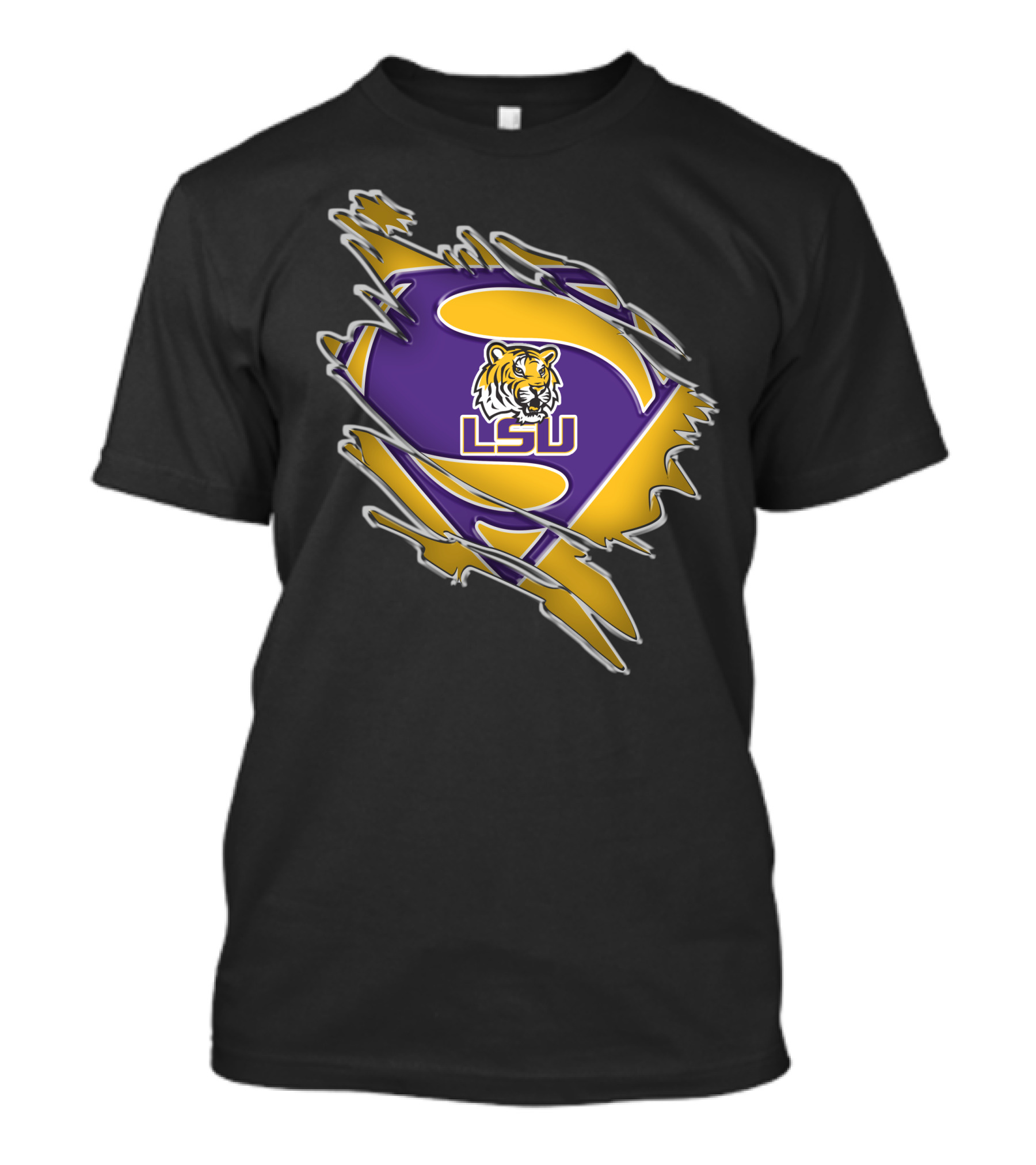 LSU Tigers Superman Logo Rip T-Shirt